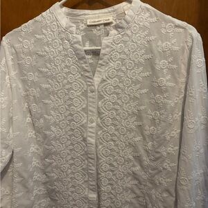 Coldwater Creek Ivory Floral Embroidered Top